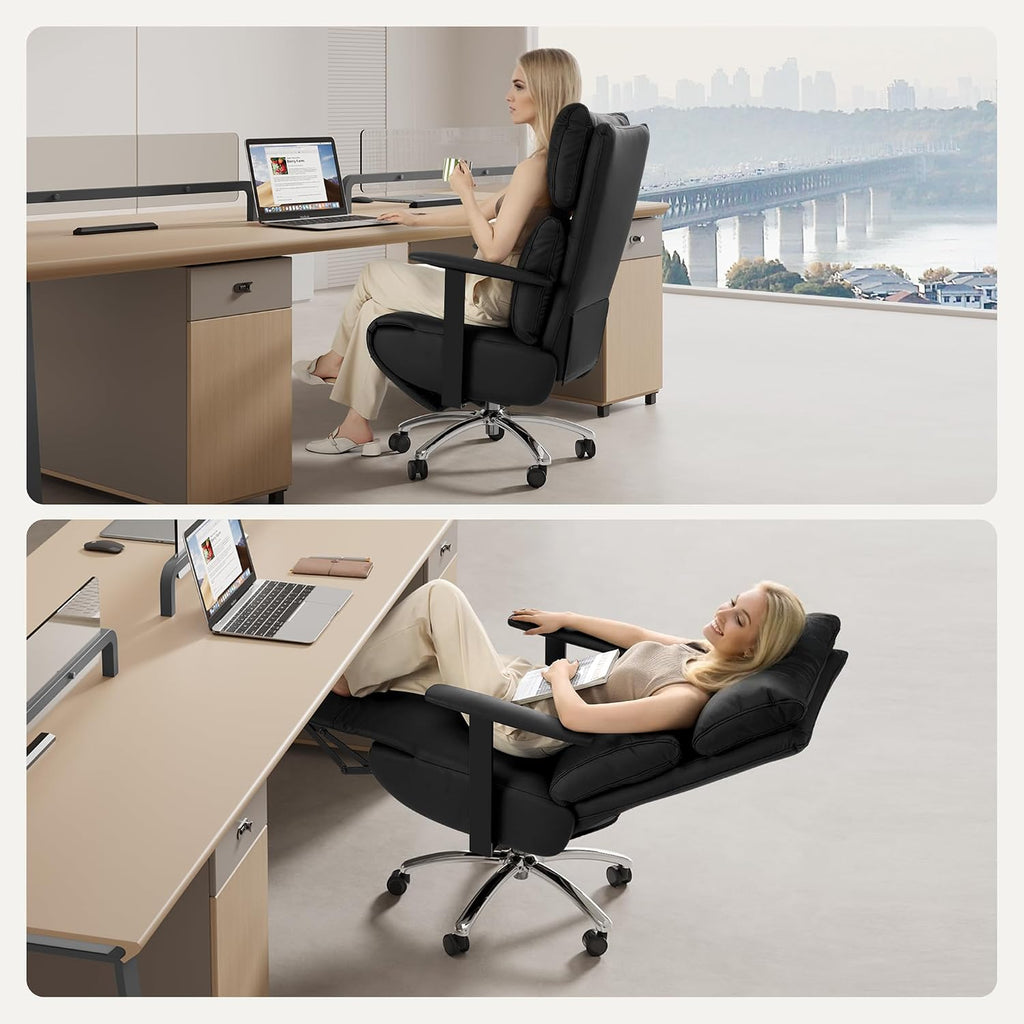OKUP Reclining Office Chair with Adjustable Headrest and Footrest, 170° Comfortable Leather Zero Gravity Office Chair, Ergonomic Executive Home Office Desk Chair (Black)