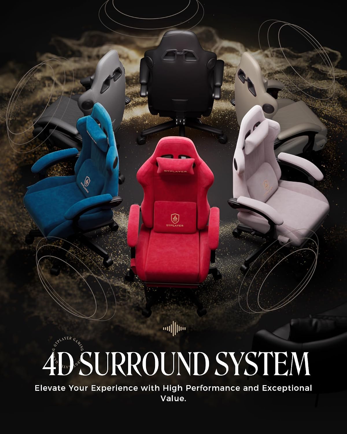 GTPLAYER Gaming Chair with Speakers, Video Game Chairs with Footrest, PC Gamer Chairs for Adults - Padded High Back Ergonomic Reclining Silla Gamer, Linkage Armrest, Ace Pro, Cherry Red（Velvet）