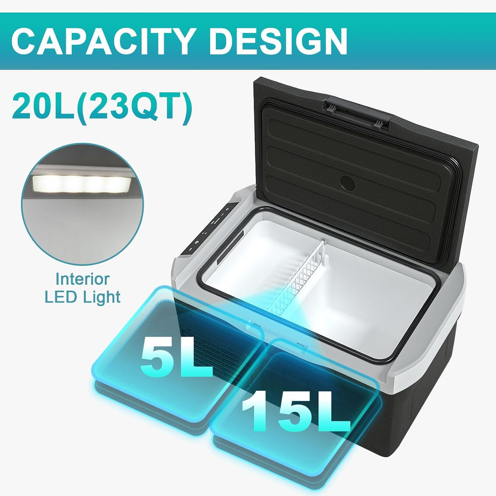 Eeivess 12 Volt Refrigerator, 23QT(20L) Portable Freezer Compressor Cooler, 12/24V DC & 110-240V AC, -4℉~68℉ Dual Mode, Car Fridg for Camping, Travel, Truck, RV, Boat