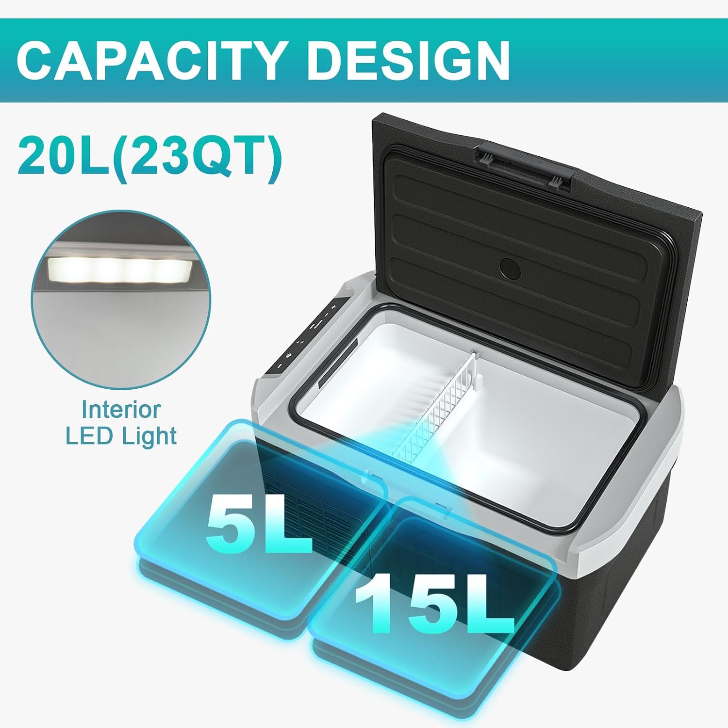 Eeivess 12 Volt Refrigerator, 23QT(20L) Portable Freezer Compressor Cooler, 12/24V DC & 110-240V AC, -4℉~68℉ Dual Mode, Car Fridg for Camping, Travel, Truck, RV, Boat