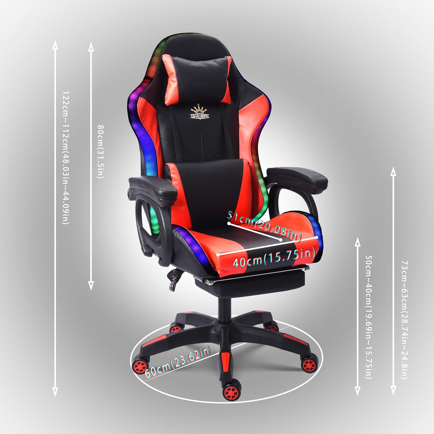Video Gaming Chair with Speakers and RBG Lights,PC Chair with 7-Point Massage Lumbar Support and Footrest,Office Ergonomic Gaming Chair Adjustable Back and Armrest,Adult Gaming Chair.,Black