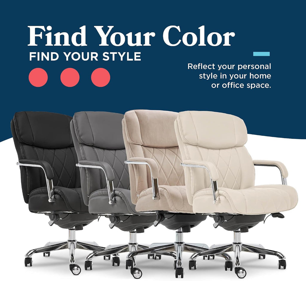 La-Z-Boy Sutherland Quilted Leather Executive Office Chair with Padded Arms, High Back Ergonomic Desk Chair with Lumbar Support, Ivory White Bonded Leather