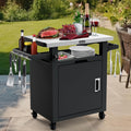 NUUK Grill Table with Storage Cabinet, Outdoor Bar Cart Pizza Oven Table with Wheels, Stainless Steel Top Kitchen Island 20' x 30' Rolling Prep Station for Indoor, BBQ, Deck, Backyard