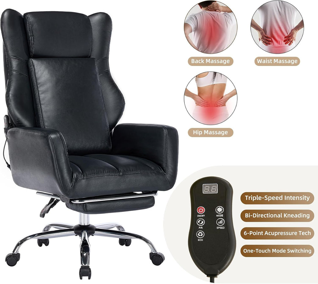 DYHOME Black Leather Office Chair,Criss Cross Office Chair with Massage and Footrest, Heavy Duty Desk Chair Swivel Ergonomic Computer Gaming Chairs with Lumbar Support, Wheels Flip-up Arms Adjustable