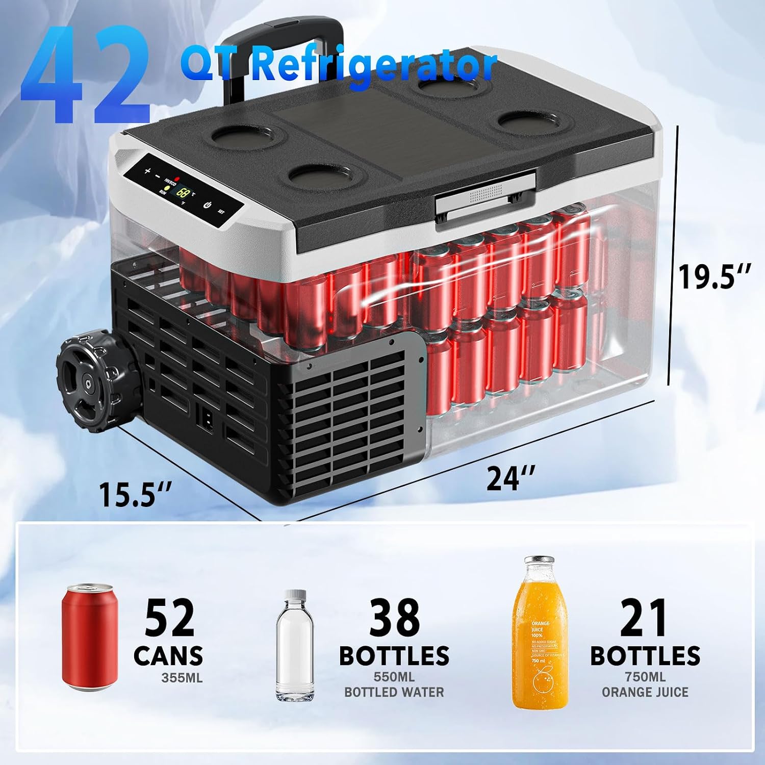 12 Volt Refrigerator, 43QT(40L) Compressor Electric Cooler, Car Fridge -4℉~68℉, Portable Refrigerator 12V/24V DC 110-240V AC, Compact Freezer for Vehicle RV Camping Truck Boat Travel, Black