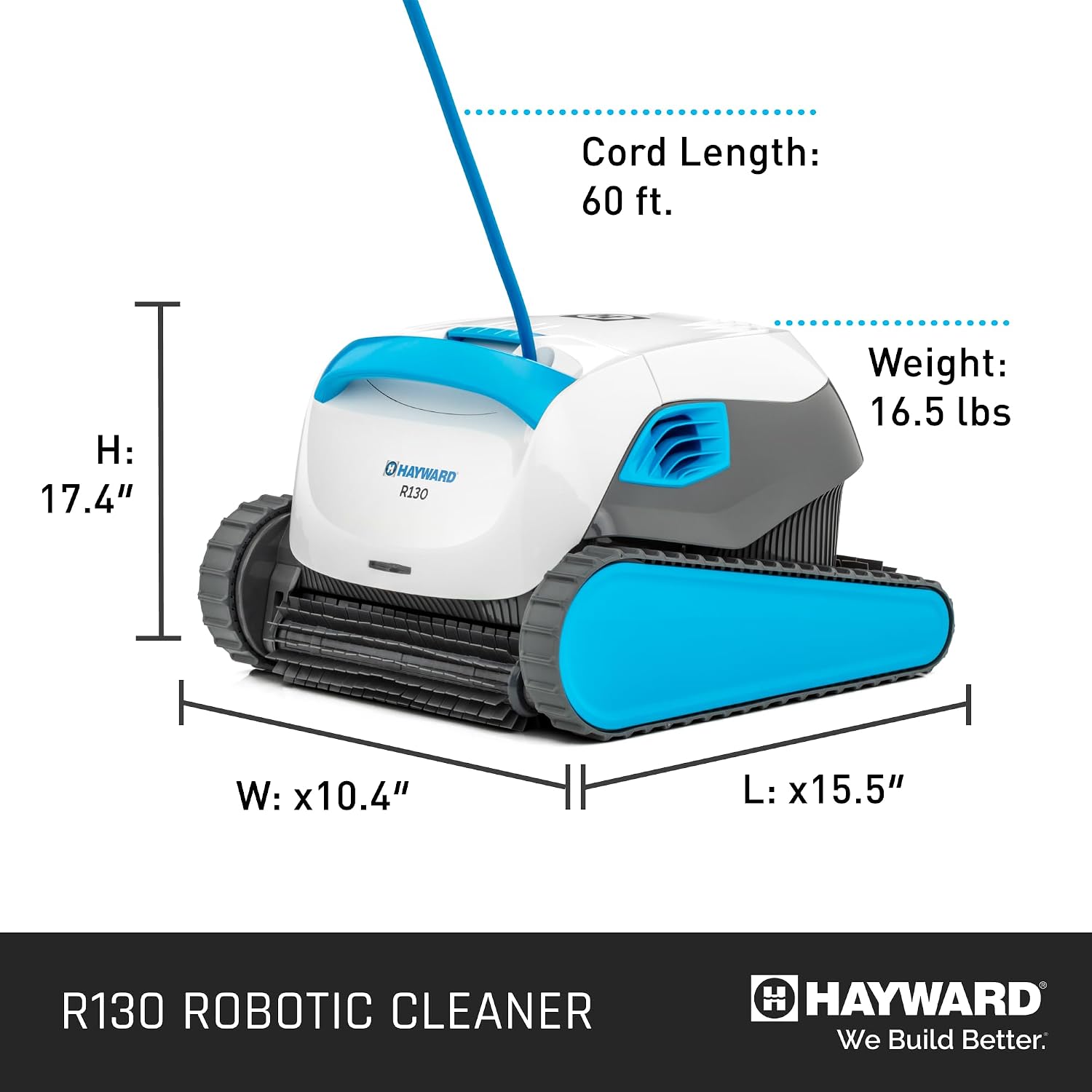 Hayward The Pool Cleaner R130 Robotic Cleaner (2024 New) Dual Scrubbing Brushes, Tangle-Free Cable, Top Load Easy Clean Basket, Smart Navigation, Fine/Ultra Fine Filters for In-Ground Pools up to 50ft
