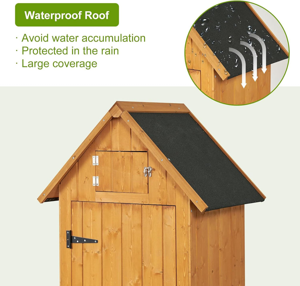 GAOMON Outdoor Wooden Storage Shed, Garden Wood Tool Cabinet, Solid Sheds & Outdoor Storage Clearance, Waterproof Sheds with Shelf and Locking Latch for Backyard, Hallway, Patio (Natural)