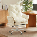 Bestier Cross Legged Office Chair with Footrest, High Back Criss Cross Chair with Reversible Armrests and Wheels, Big and Tall Reclining Office Chair for Home PU Leather Beige