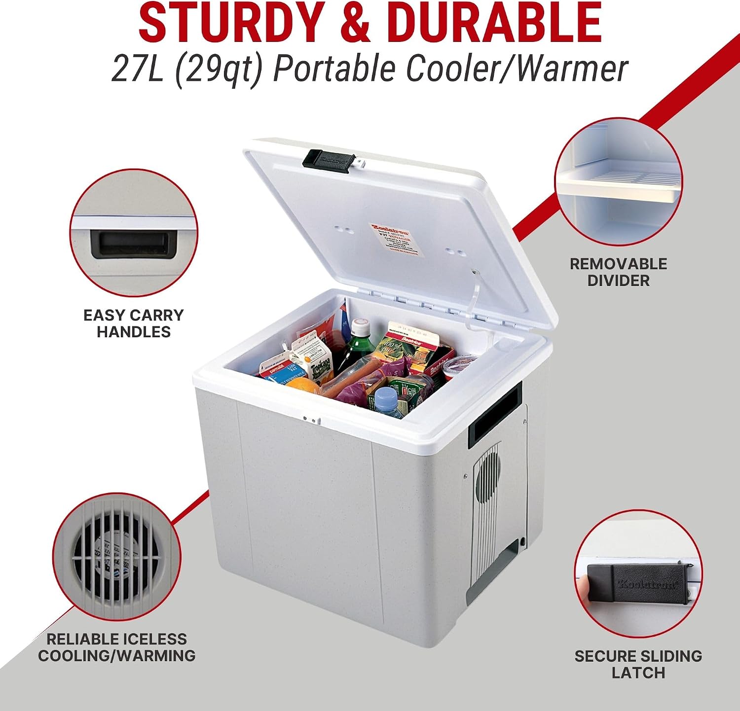 Koolatron 12V Iceless Cooler & Warmer – Portable 29 qt Electric Cooler/Nevera Portátil Eléctrica for Car Truck Camper Boat Hard Sided Mini Fridge for Camping Picnic Travel Lunch Food Drinks Office