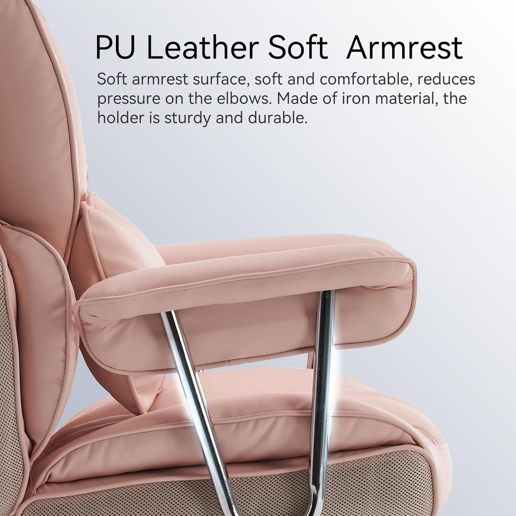 Efomao Big and Tall Office Chair, 400lbs Heavy Duty High Back Executive Chair with 23.6' Extra Wide Seat, PU Leather Desk Chair with Footrest and Padded Armrests, Pink