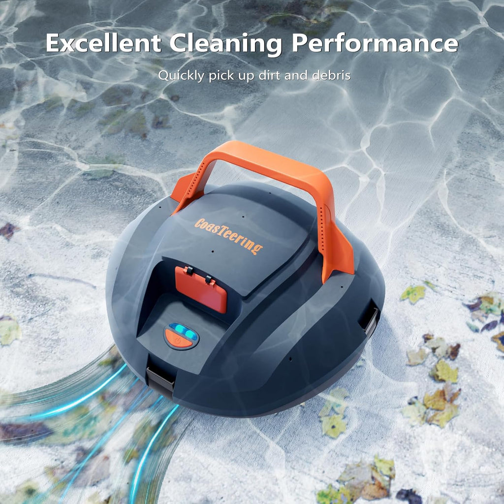Planet Robotic Pool Cleaner, Cordless Pool Vacuum Robot with 100 Mins Runtime, Fast Charging, Powerful Suction, Self-Parking, Ideal for Above Ground Pools, Blue Grey