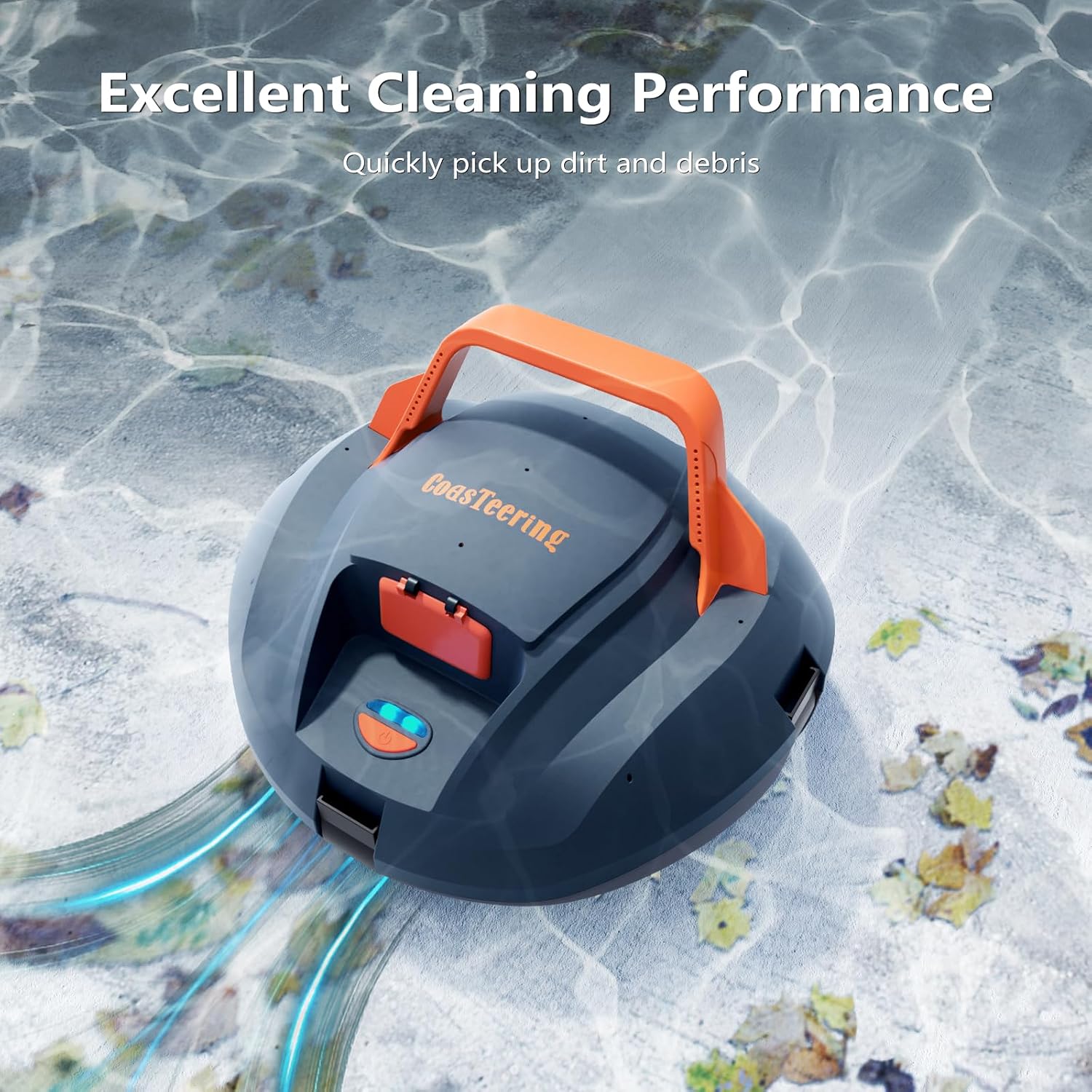 Planet Robotic Pool Cleaner, Cordless Pool Vacuum Robot with 100 Mins Runtime, Fast Charging, Powerful Suction, Self-Parking, Ideal for Above Ground Pools, Blue Grey