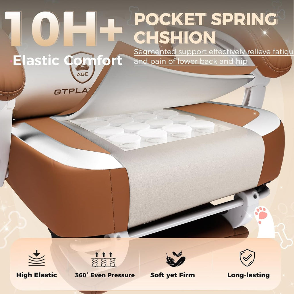 GTPOFFICE Cute Gaming Chair with Cat Ears, Ergonomic Computer Chair with Footrest Cat Paw Lumbar Support Comfortable Reclining Game Chair Desk Chair for Adult Teens, Soft Fabric, Brown