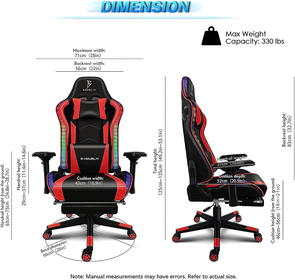 High Back Big and Tall Office Desk Chairs with 7-Point Massage, Ergonomic Gaming Chair with Speakers and RGB Lights, PU Leather Computer Chair Recliner Chair Music Video Game Chair,Black