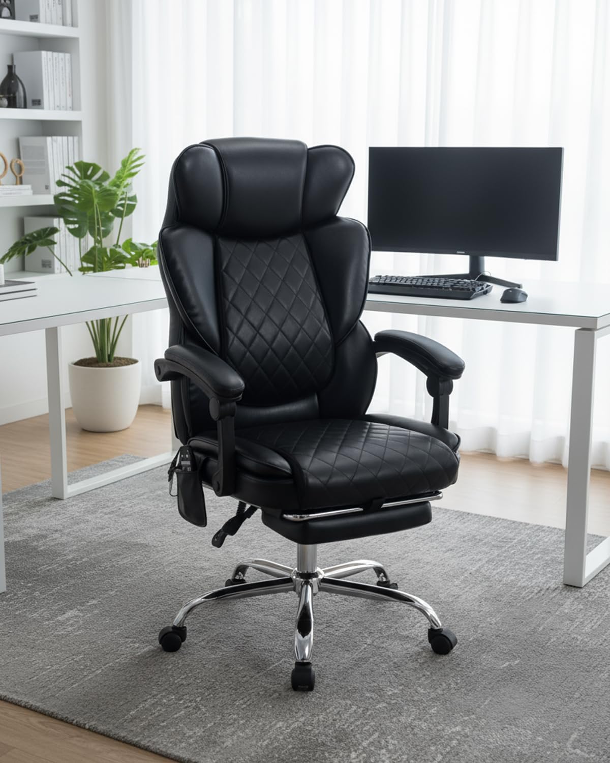 500LBS Massage Office Chair with Foot Rest, 6 Points Vibration and Heat Home Office Desk Chairs, 22.05' Wide Big and Tall Office Chair for Heavy People, Ergonomic Reclining Gaming Chairs, Black