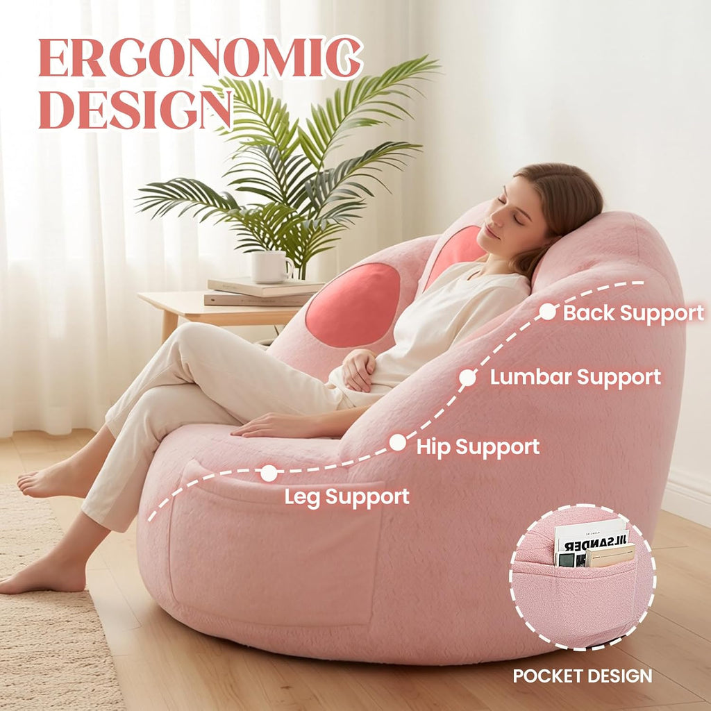 Achicsofar Bean Bag Chair for Adults Teens, Gaint Faux Fur Cat's Paw Shape Beanbag Chairs Memory Foam Filled Accent Floor Sofa for Reading, Gaming, Relaxing in Living Room, Bedroom, Dorm