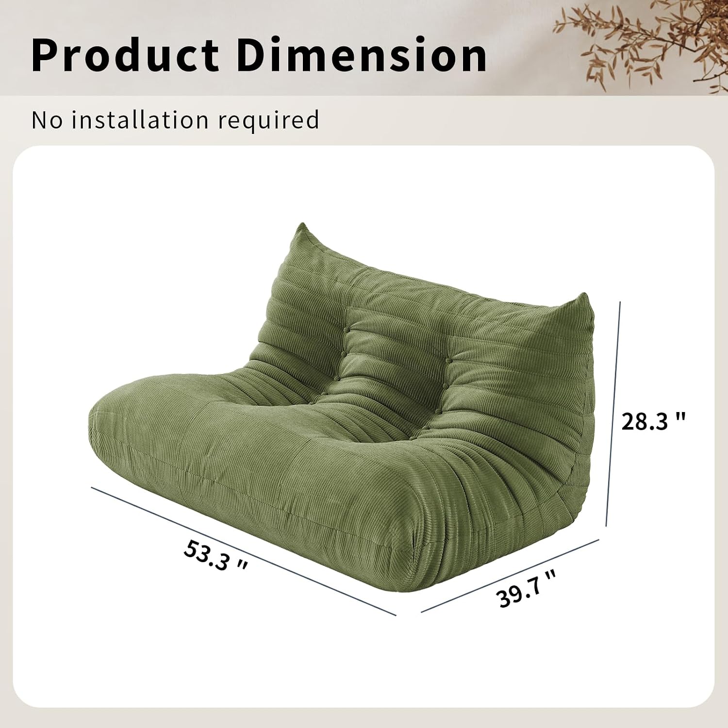 Bean Bag Chair for Adults Fireside Floor Lazy Loveseat Sofa Couches Corduroy Cozy Sofas with Ergonomic Design Memory Foam Lounger Couch for Dorm, Apartment and Gaming Venue,Olive Green