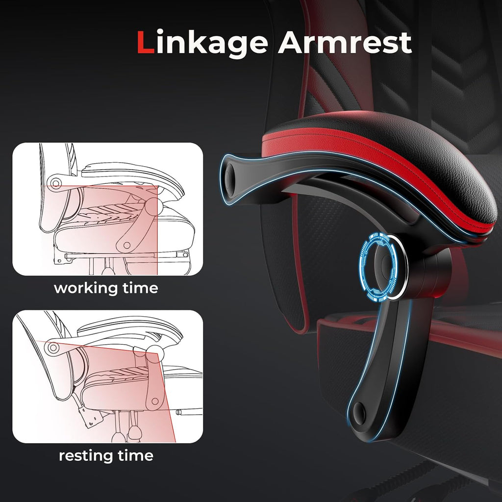 POWERSTONE Gaming Chair Video Game Chair with Footrest and Lumbar Support Racing Style PU Leather Computer Chair Ergonomic Adjustable Swivel Task Chair Red