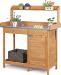 Topeakmart Outdoor Potting Bench Table Work Station Garden Planting with Cabinet & Drawer & Top Shelf & Lower Shelf Natural Wood