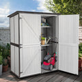 Storage Shed,Outdoor Storage Cabinet with Metal Frame Structure and Adjustable Shelves,Bike Storage Tool Cabinet Box for Backyard Garden Patio Lawn (Off White, 29' D x 55' W x 67' H)