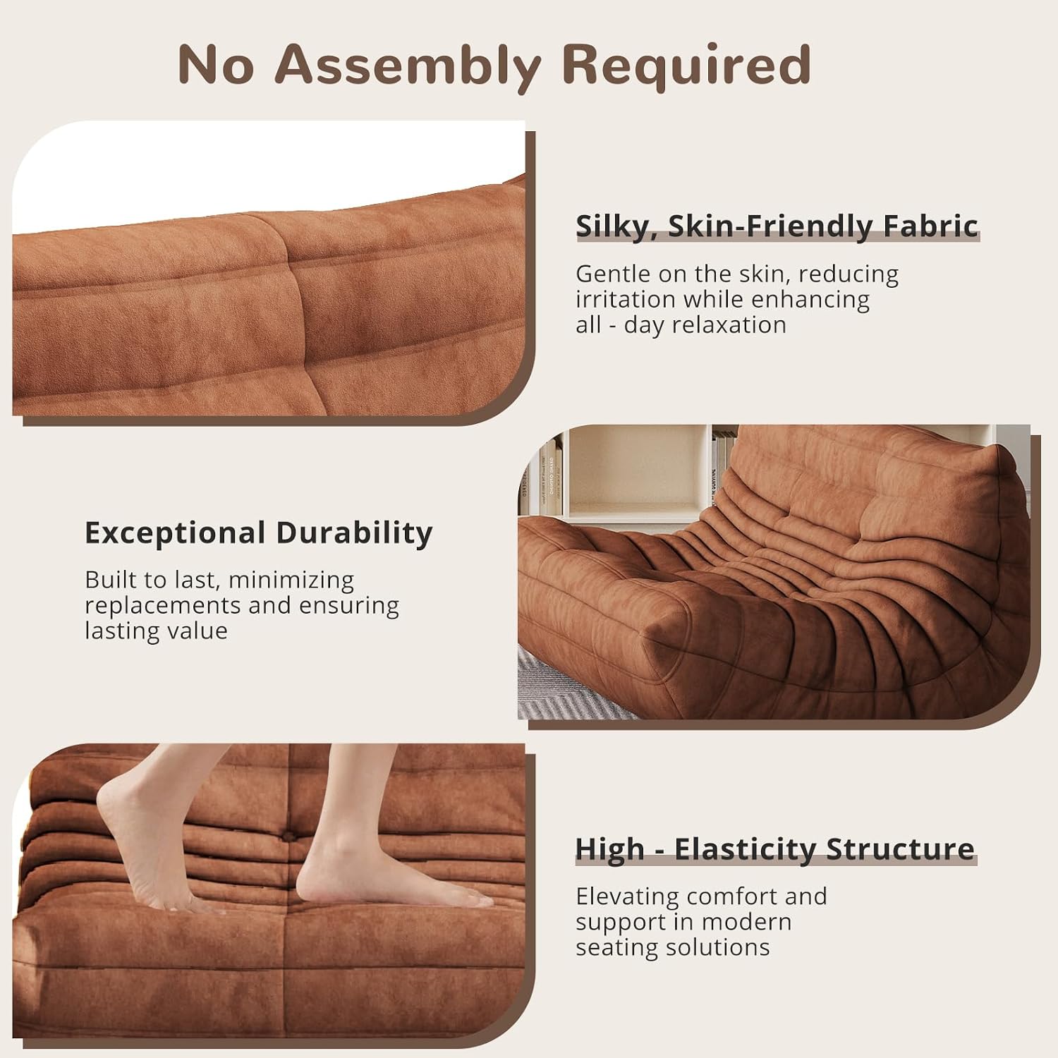 Bean Bag Chair - Corner Sofa, Fireside Chair Bean Bag Sofa Large Bean Bag Chair for Adults,Fireside Floor Couch for Living Room, Bedroom, Gaming (Yellow, Single) (Brown, Loveseat)