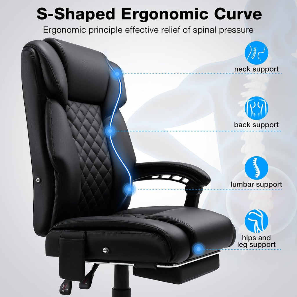 HOFFREE Massage Office Chair with Heat 7 Points Vibration Ergonomic Executive Office Chair with Footrest Reclining High Back Home Office Desk Chairs Black