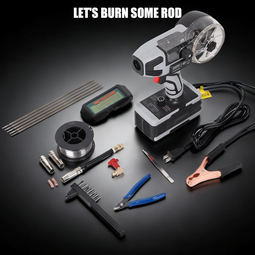 2 in 1 MIG and Stick Welder：250A MIG & MMA Welder 110V Flux Core IGBT Inverter Handheld Gasless Wire Feed Welder for Flux .032'/.040',Inverter ARC Welder Gun for 3/32'-1/8' Rod