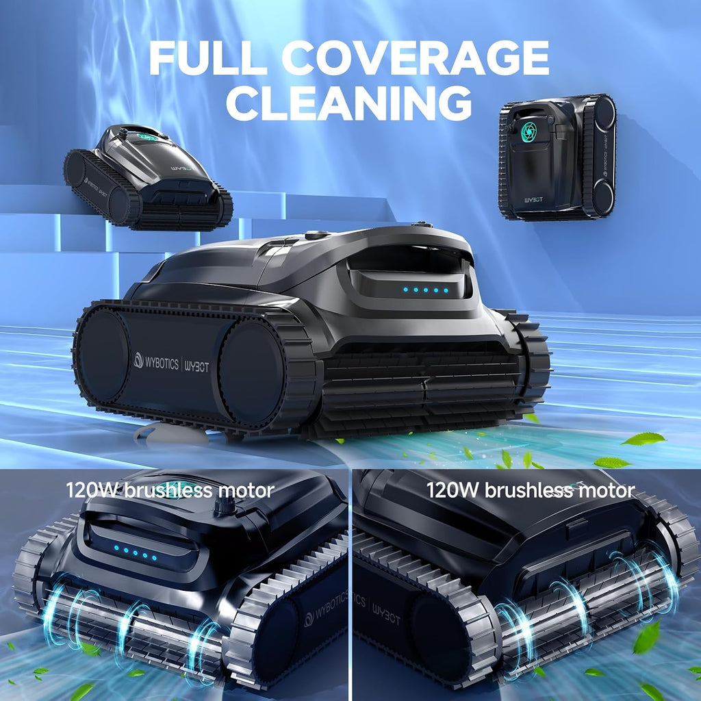 WYBOT M1 Robotic Pool Vacuum Cleaner, 7 Modes & 6 Paths, Dual Filtration, App Control, 120W Brushless Motor, 10,000mAh Battery, 300mins Runtime, Covers 4,305 Sq.Ft, Black&Green