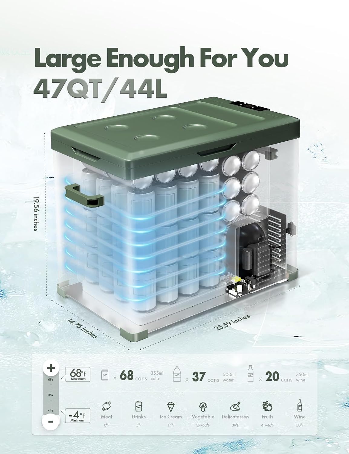 A-Premium 12 Volt Refrigerator 47QT/44.7L Portable Car Fridge Cooler (w/ ABS777 Cover), -4°F~68°F Fast Cooling with 12/24V DC & 110-240V AC for Roadtrip, Camping, Travel, RV, Fast Cooling & Two Modes
