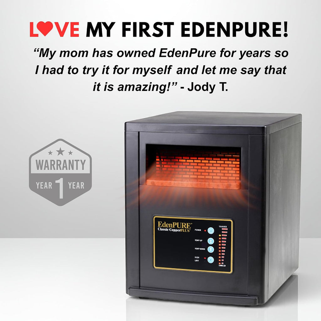 EdenPURE Classic CopperPLUS Infrared Heater — 1500 W Energy-Efficient Zone Heater for Large Rooms up to 1000 sq ft — Quiet Operation, Cool-Touch Safety, Portable Comfort for Home, Bedroom or Office