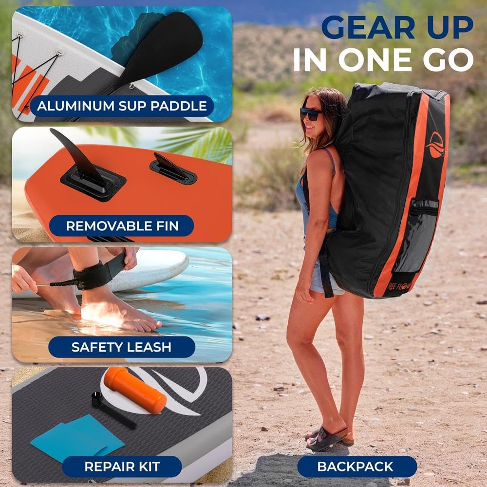 SereneLife Inflatable Stand Up Paddle Board - Wide Stable Design, Non-Slip Deck for Adults & Youth with Premium Paddle Board Accessories: Carry Bag, Dual Action Pump, Paddle, Ankle Leash