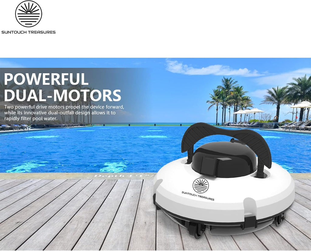 Cordless Robotic Pool Cleaner for Above Ground Pool - Automatic Swimming Pool Robot - 2-Motor Powerful Cleaning Vacuum Robots - Rechargeable Robotic Pool Cleaners for Inground Pools Up to 500 Sq.Ft.