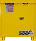 Justrite Reinforced Steel Outdoor Flammable Liquid Storage Cabinet, 2 Shelves with 350 lb. Capacity, 2 Self-Close Door Fire Cabinet, 30 Gallon, 44'x 43'x 18', Made in The USA, Yellow, 813020