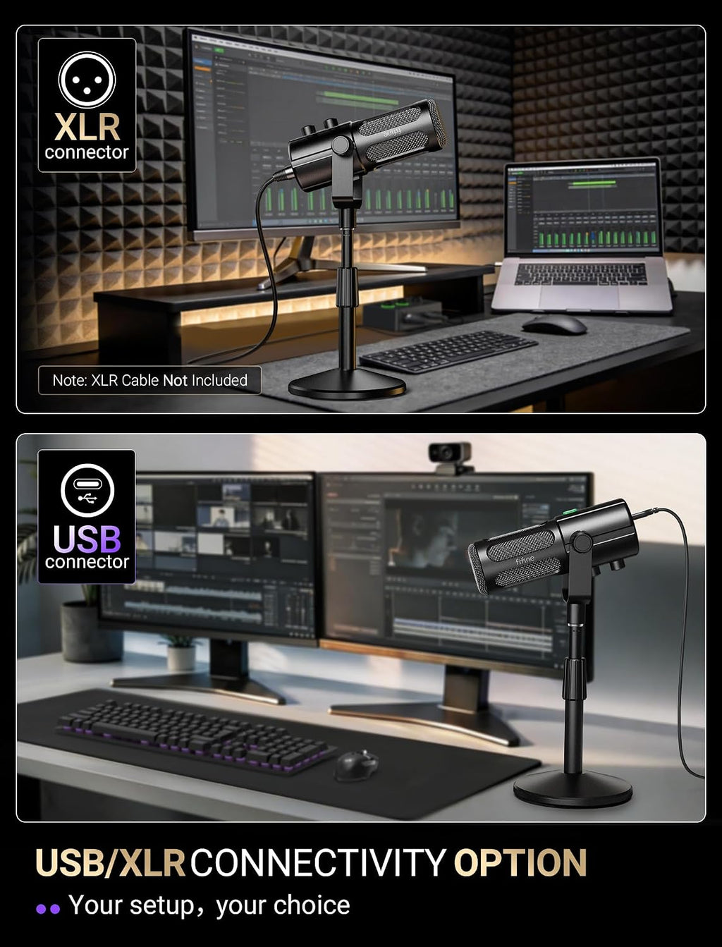 FIFINE AmpliTank TANK6S Vocal-Dynamic-Microphone, XLR-USB-Podcast-Microphone with Desktop Stand, Mute Button, Volume Knob, Studio Metal Built, Streaming-Mic for Content Creation, Music Recording