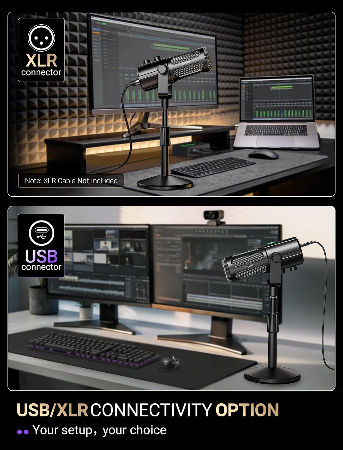 FIFINE AmpliTank TANK6S Vocal-Dynamic-Microphone, XLR-USB-Podcast-Microphone with Desktop Stand, Mute Button, Volume Knob, Studio Metal Built, Streaming-Mic for Content Creation, Music Recording