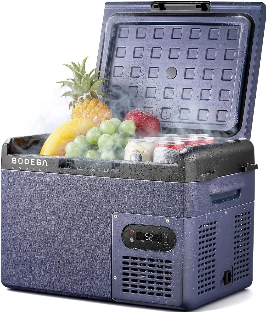 BODEGA 12 volt Car Refrigerator – 16QT Portable， Low Noise, Fast Cooling with LED Display, Multiple Charging Options, Energy-Efficient for Road Trips & Outdoor Adventures