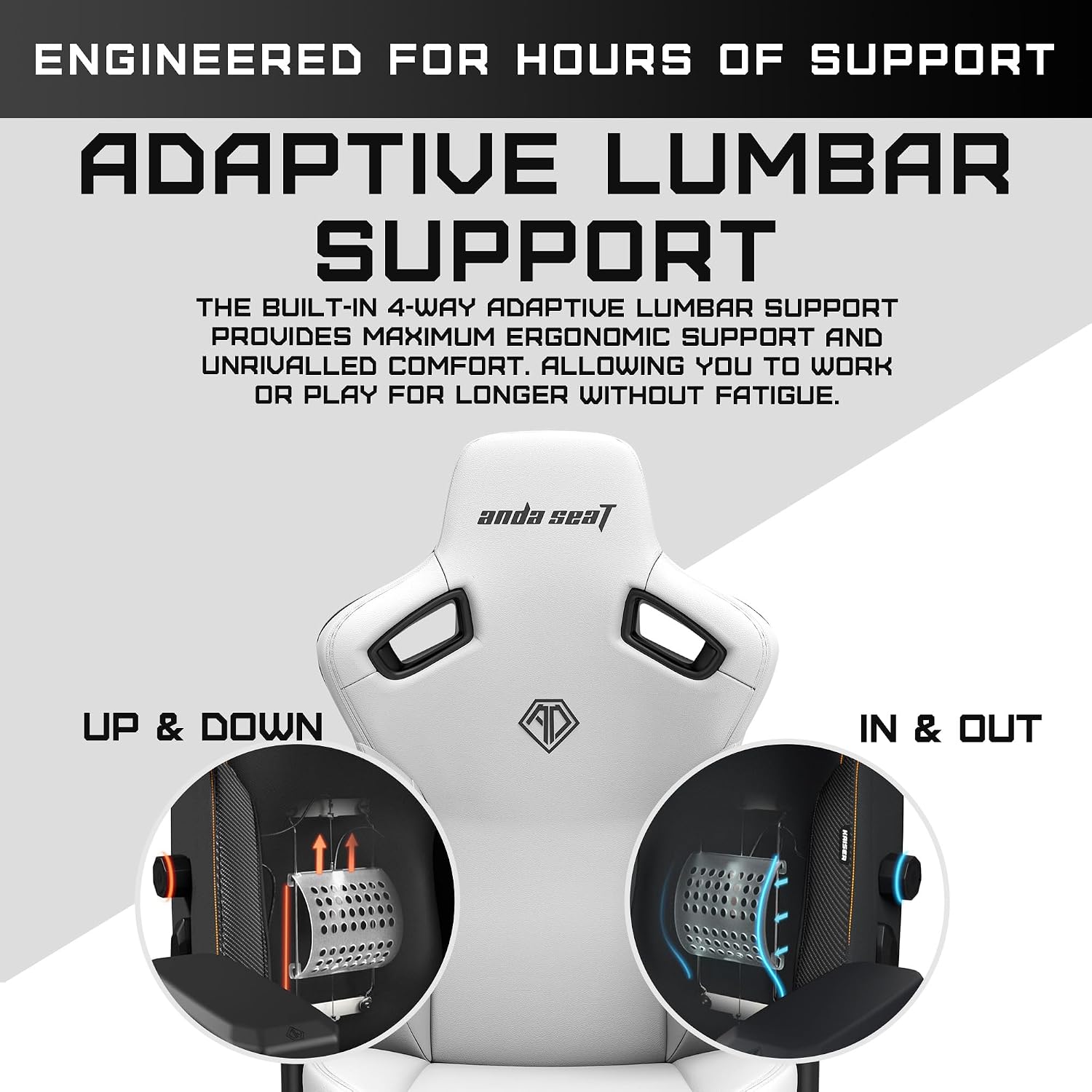 Anda Seat Kaiser 3 Large Gaming Chair for Adults - Ergonomic White PVC Leather Gaming Seat with Lumbar Support, Comfortable Office Chair with Neck Support - Heavy Duty Wide Computer Seat