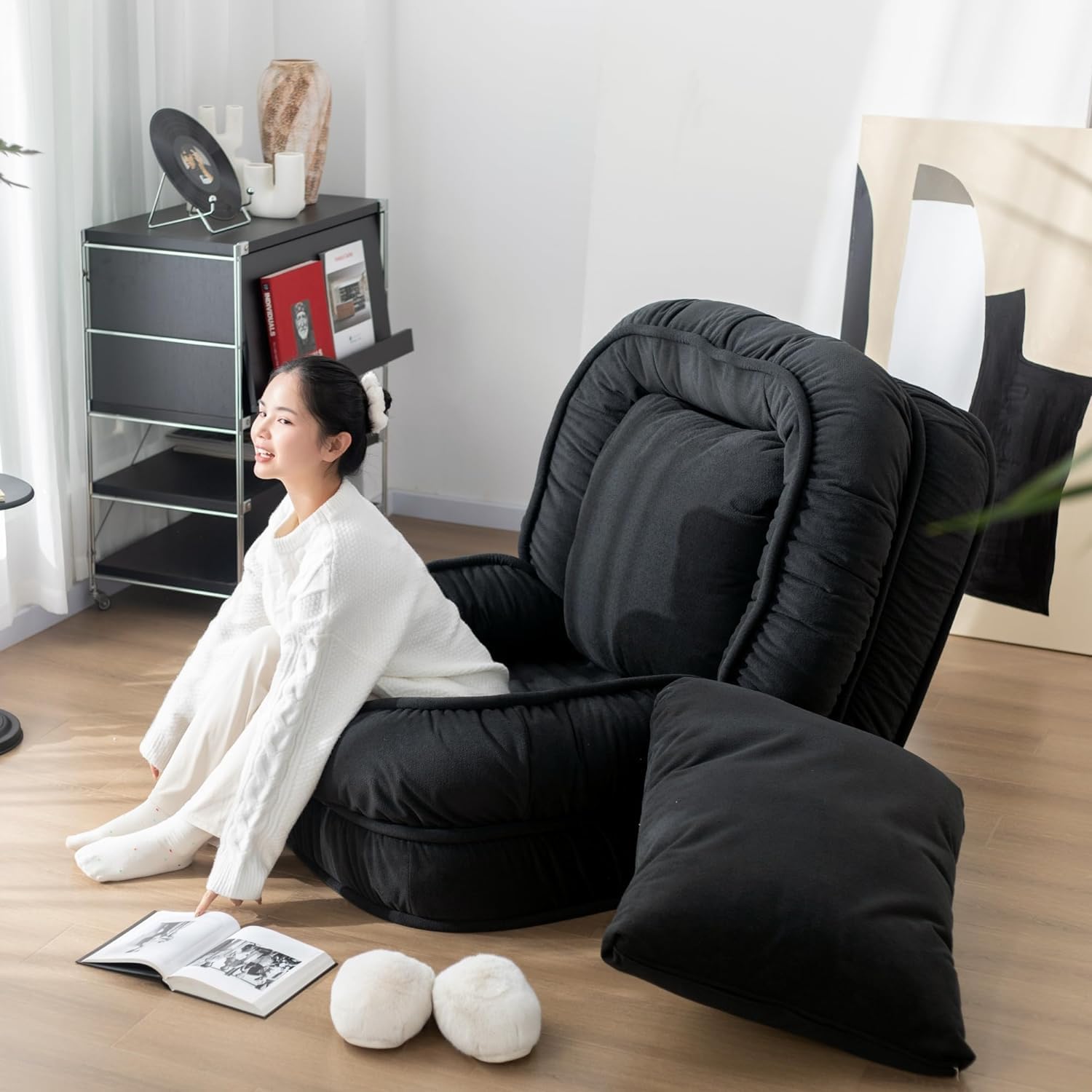 LouannTatami Foldable Lazy Sofa Bed Floor Chair - Adjustable Human Dog Bed for Adults Kids Floor Seats - Cozy Large Single Couch for Home Living Room