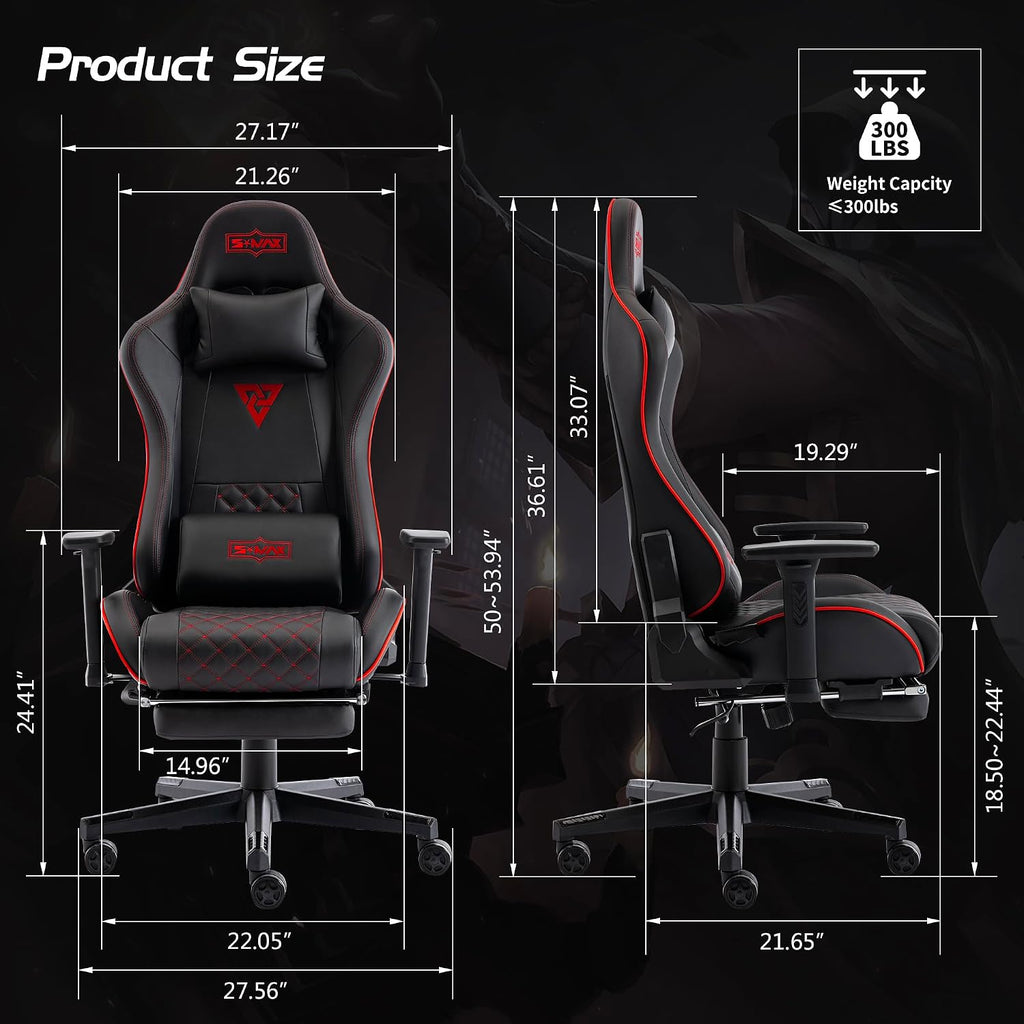 S*MAX Gaming Chair with Footrest Thicken Seat Black Gaming Chairs with 3D Armrest Gamer Chairs PU Leather Headrest and Lumbar Support High Back Gamer Chairs for Adults
