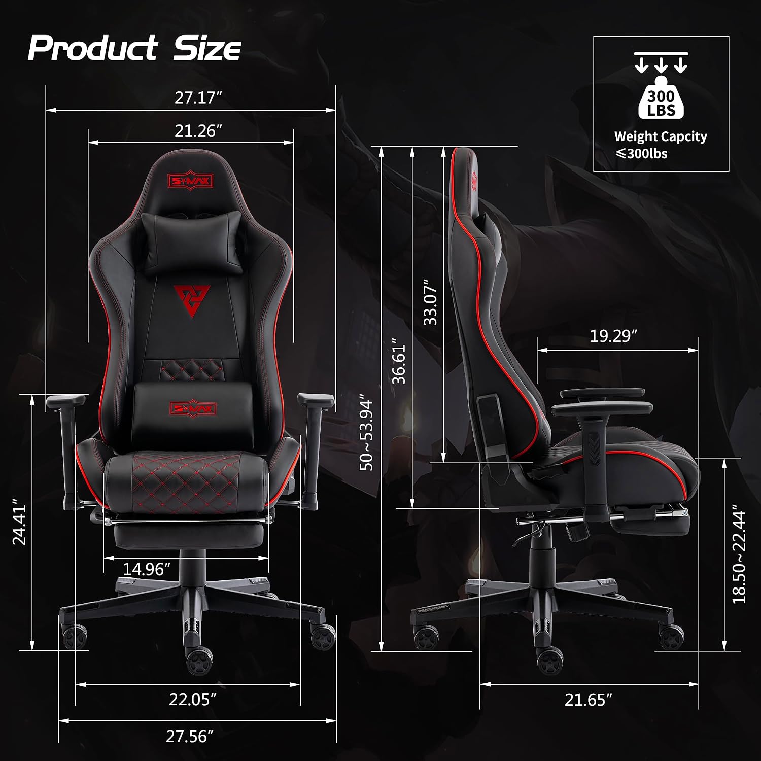S*MAX Gaming Chair with Footrest Thicken Seat Black Gaming Chairs with 3D Armrest Gamer Chairs PU Leather Headrest and Lumbar Support High Back Gamer Chairs for Adults