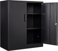 Yizosh Metal Garage Storage Cabinet with 2 Doors and 2 Adjustable Shelves - 35.5' Steel Lockable File Counter Cabinet for Home Office,Garage,Gym,School（Black）