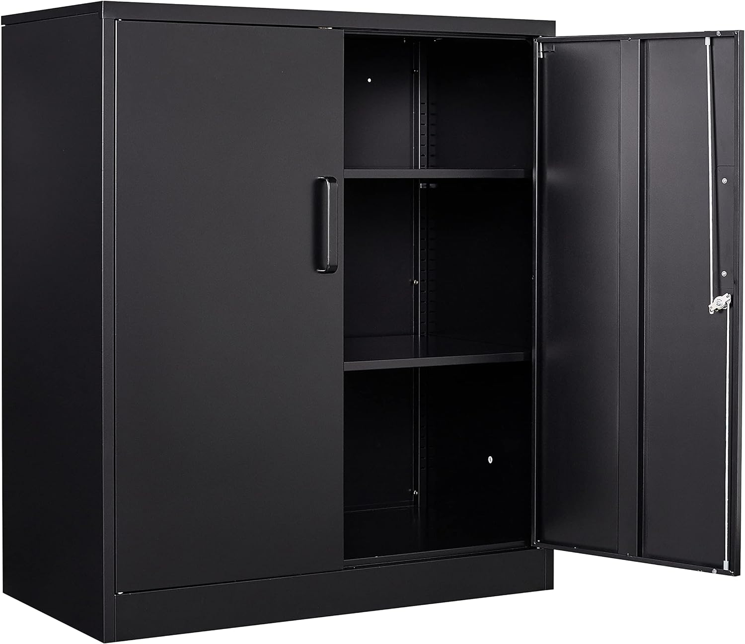 Yizosh Metal Garage Storage Cabinet with 2 Doors and 2 Adjustable Shelves - 35.5' Steel Lockable File Counter Cabinet for Home Office,Garage,Gym,School（Black）