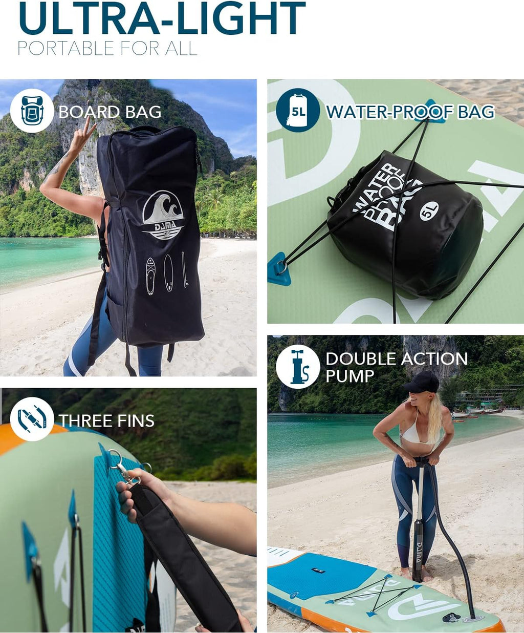 DAMA Inflatable Stand Up Paddle Boards for Adults w/Sup Board Accessories Hand Pump 4pcs Kayak Floating Paddle | Wide Stance, Bottom Fin Paddling Surf Control