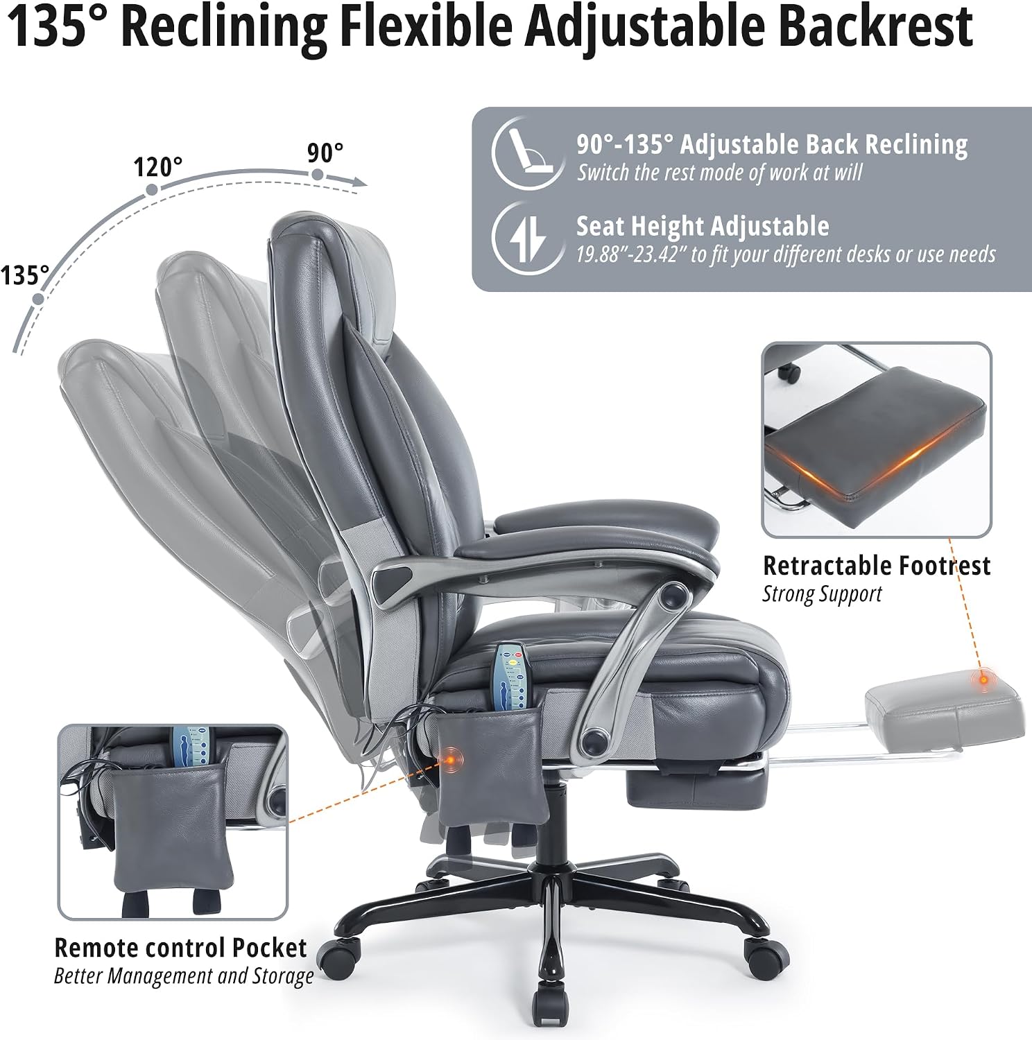 Massage Office Chair with Heat & Footrest, Ergonomic Reclining Executive Desk Chairs with 6-Point Vibration, PU Leather Computer Chair for Home Office or Gaming