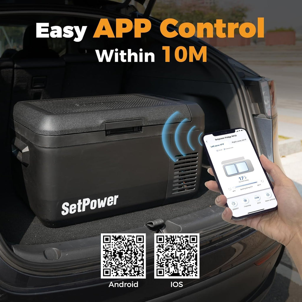 Setpower RF30 12V Portable Electric Cooler with APP Control & Cover, 32QT (30L) Dual Zone Fridge Freezer for Cars, Camping, RVs, SUVs, and Travel