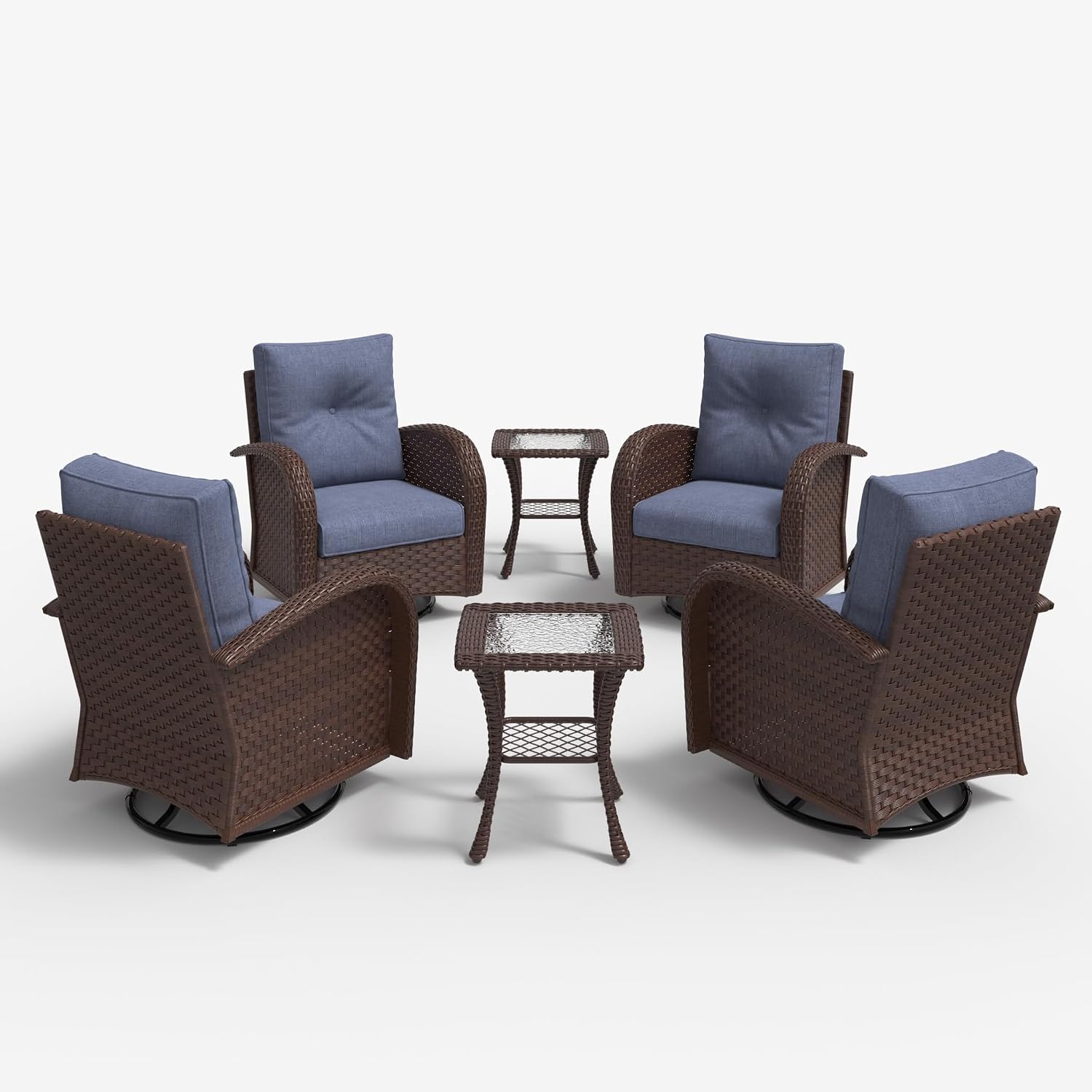 LayinSun 6 Pieces Outdoor Patio Furniture Set, Rattan Wicker Sectional Swivel Rocker Chairs Sets