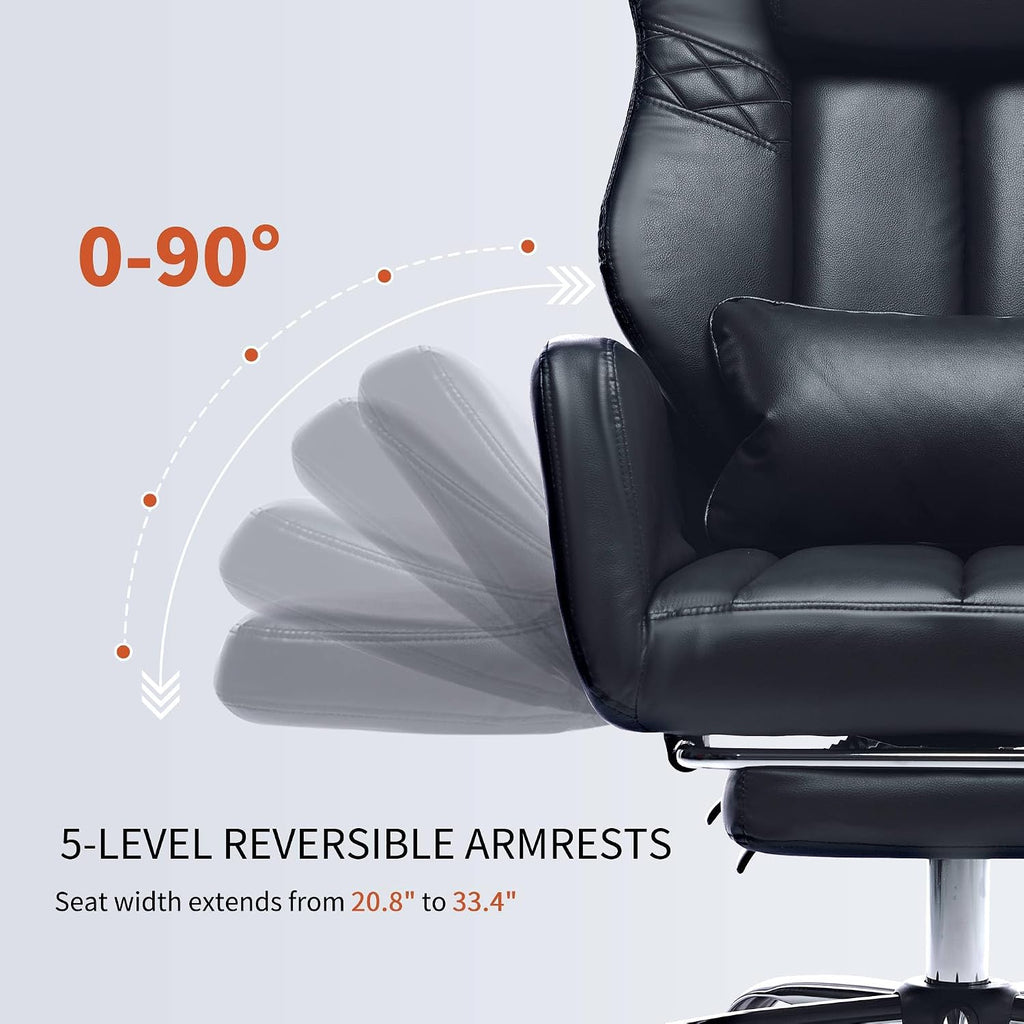 Criss Cross High Back Office Chair with Foot Rest, Ergonomic Cross Legged Desk Chair with Flip-up Armrest, Cozy Reclining 155°Swivel Chair for Home Office, Computer and Entertainment(Black)