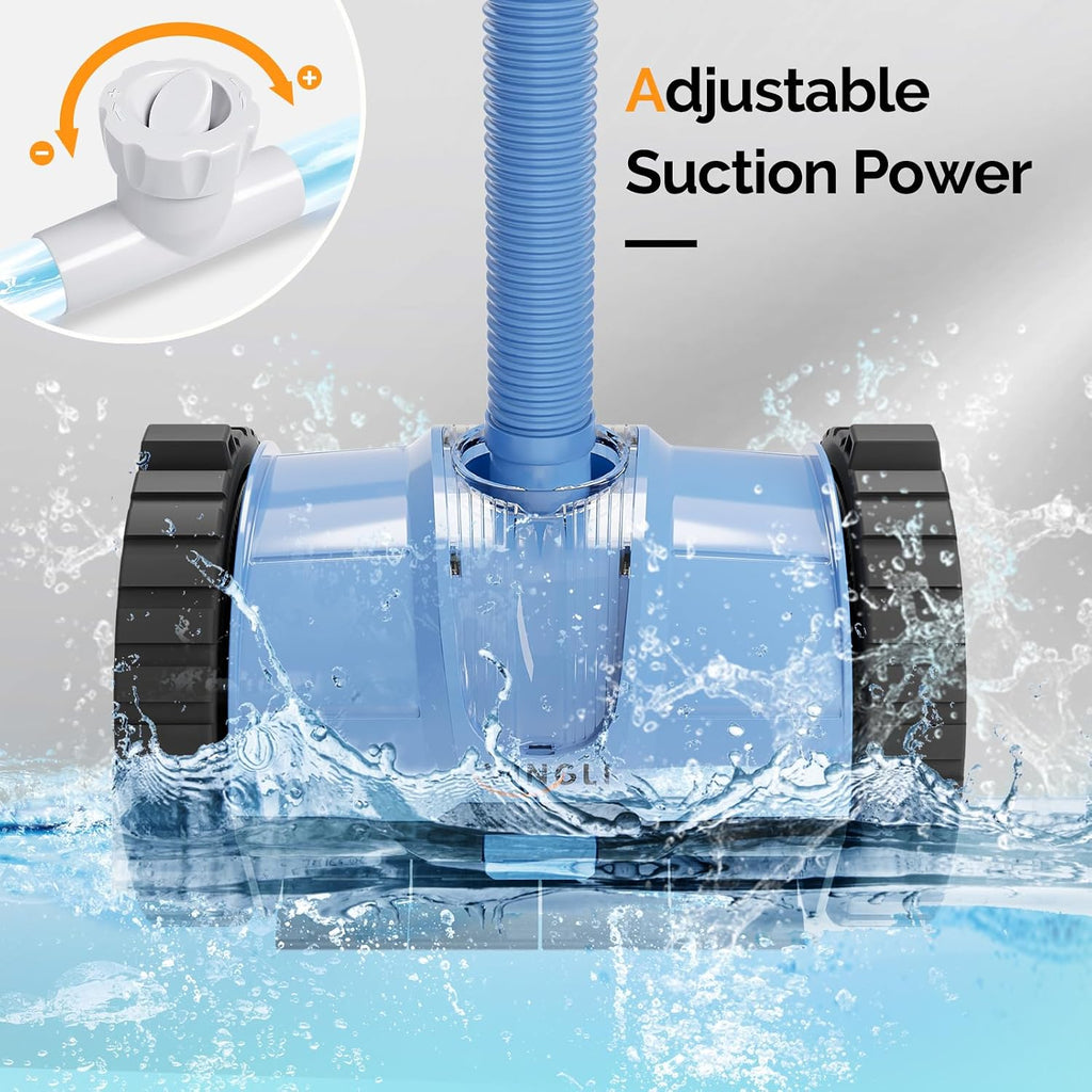(2025 Upgrade) VINGLI Pool Vacuum Cleaner, Suction Side Wall-Climbing Sweeper for Ground&Inground Pools, Automatic Pool Vacuum with 39.6ft Tangle-Free Hose (Memory Blue&Gray)
