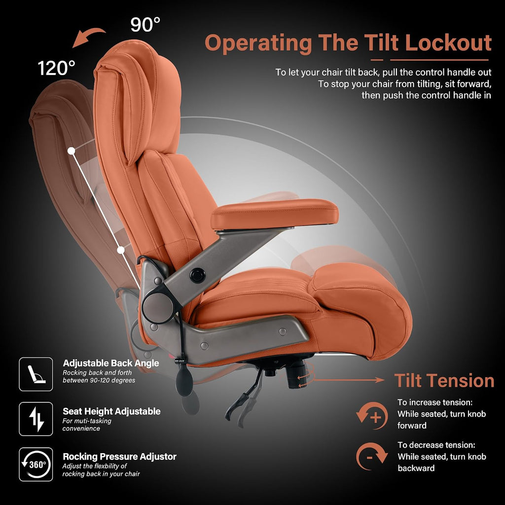 Big and Tall 700lbs Office Chair - Adjustable Lumbar Support 3D Flip Arms Heavy Duty Metal Base&Wheels, High Back Large Executive Computer Desk Chair, Thick Padded Ergonomic Design for Back Pain