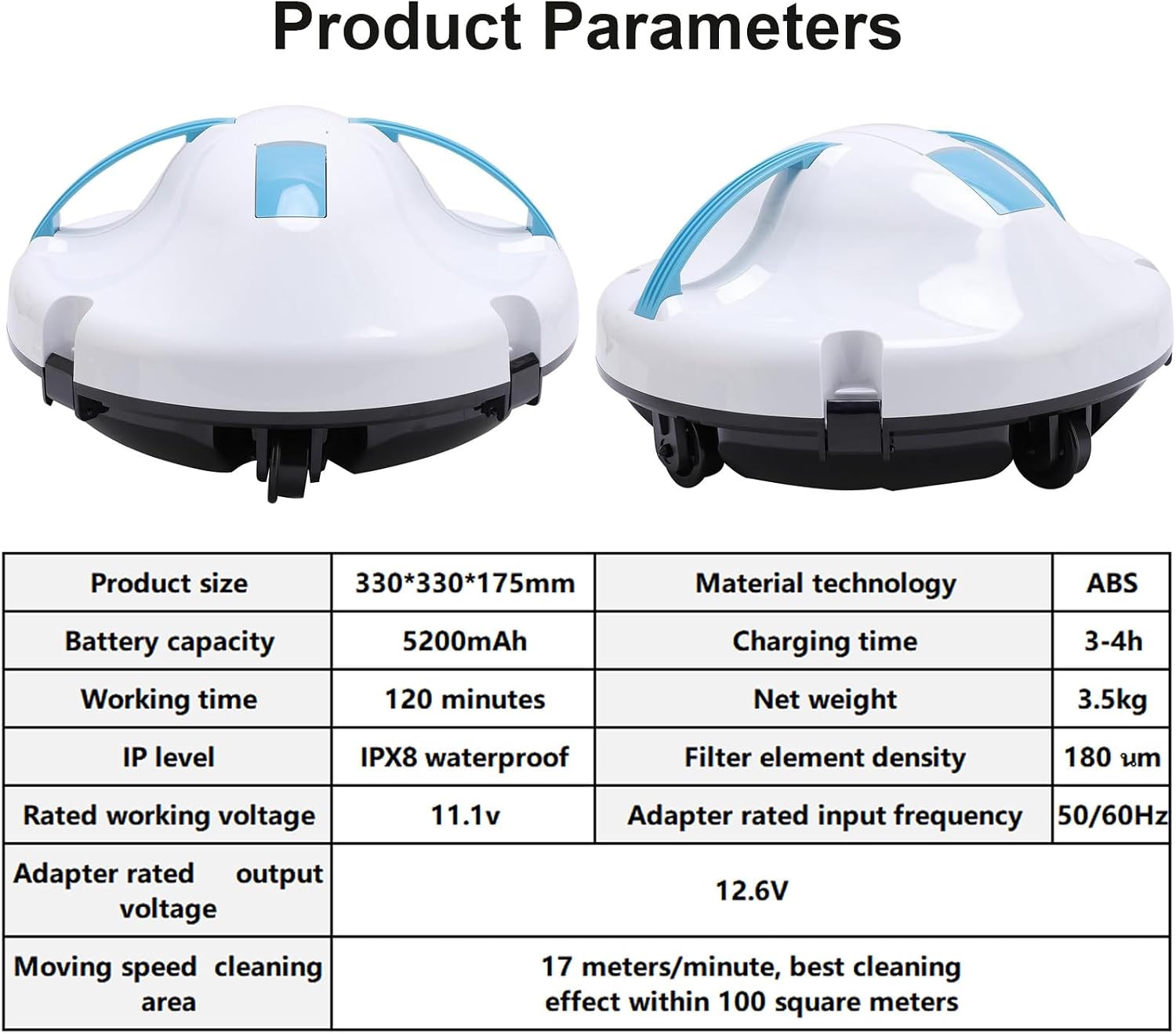 Cordless Automatic Pool Cleaning Robot, Dual Motor Pool Cleaning Vacuum, 5200mAh Battery Self-Parking